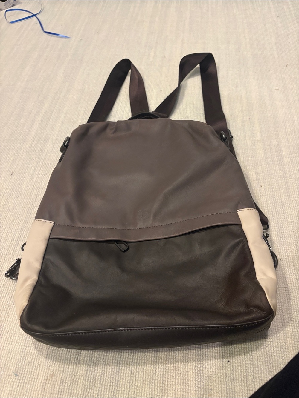 Betabrand Brown, Grey and Cream Leather Convertible Backpack